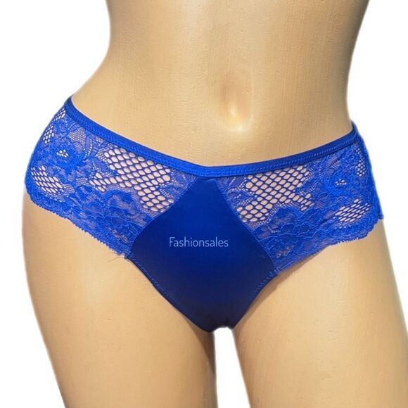 Victorias Secret Very Sexy Satiny fishnet lace Supersof Satin Cheeky panty Blue - Picture 1 of 6